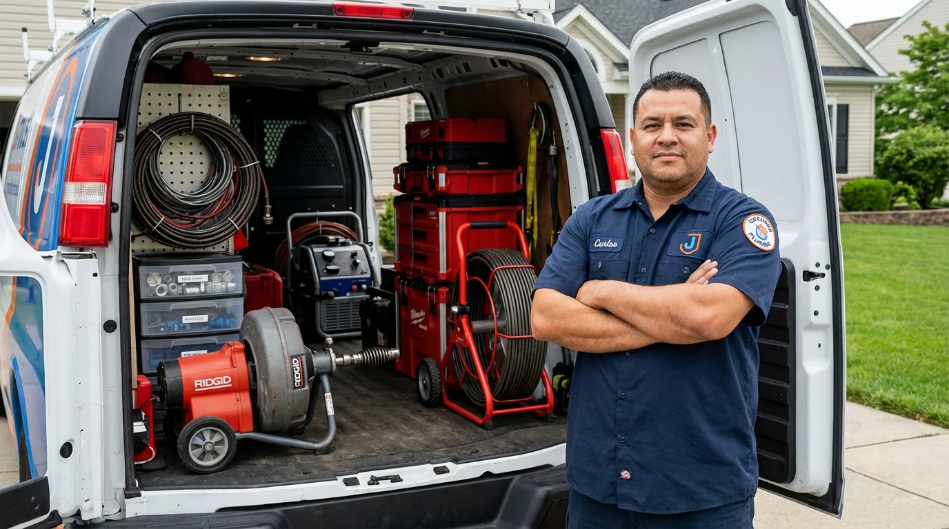 Professional drain cleaning equipment and Johns Plumbing LLC plumber in Woodward