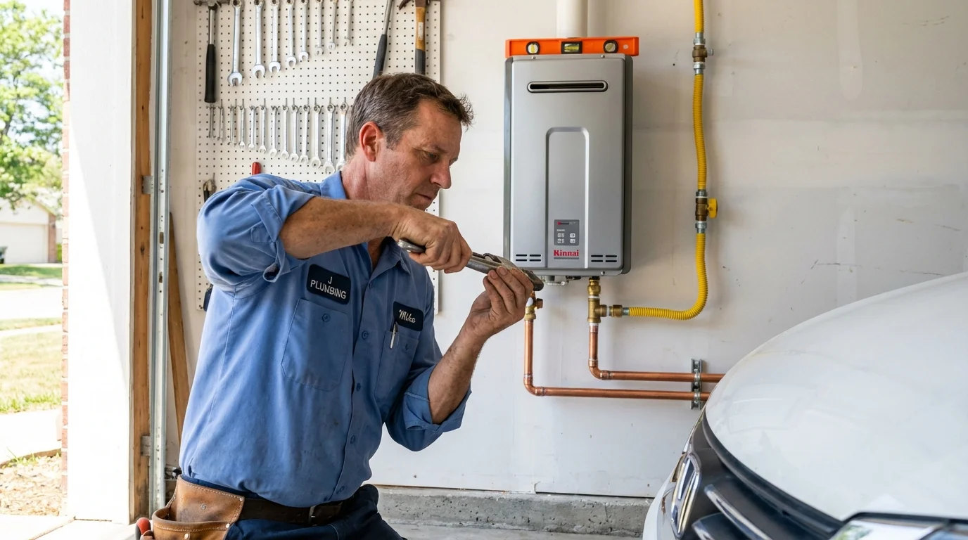 Tankless water heater installation by a Johns Plumbing LLC plumber in Woodward